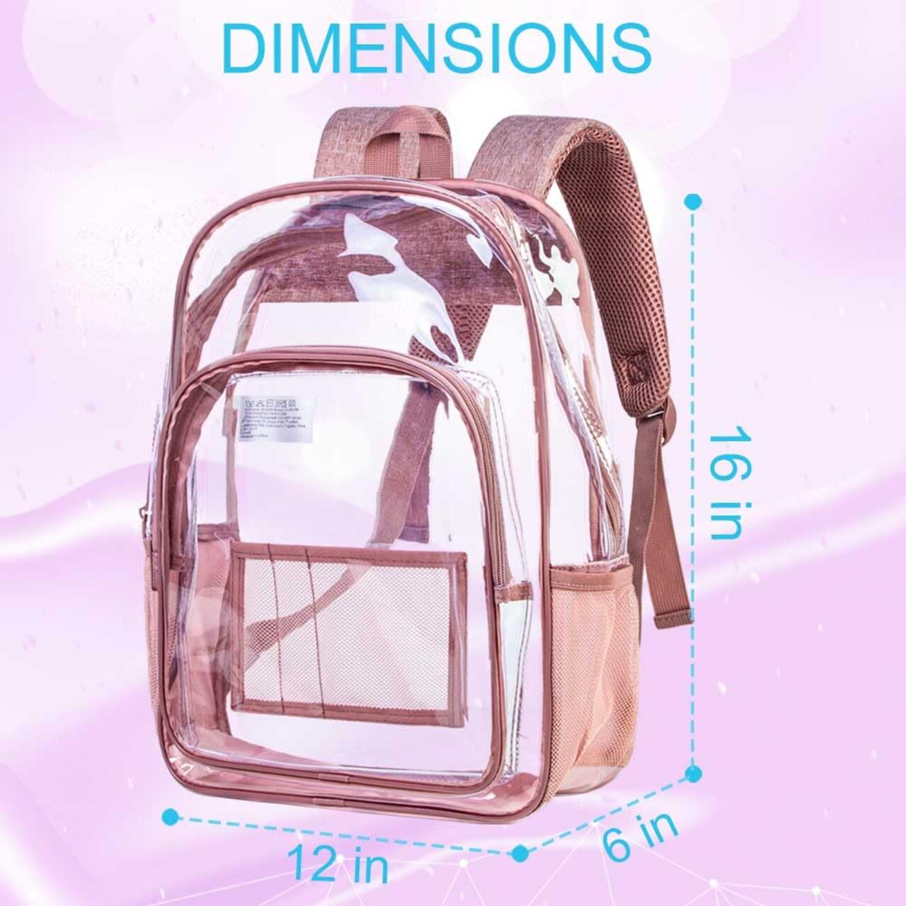 Clear Backpack, Heavy Duty Transparent Bookbag, See Through PVC Backpacks for Women - Pink